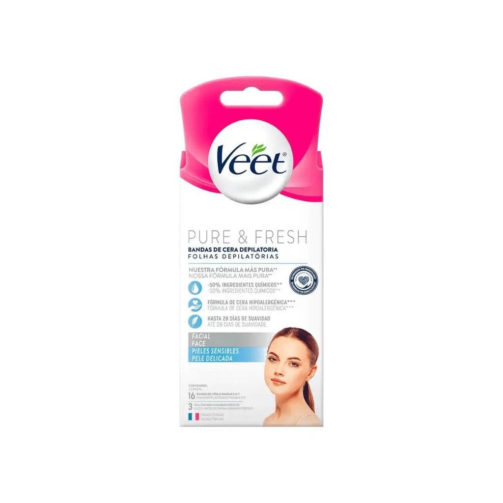 Folhas De Cera Depilatória Veet 16 Un Facial Pele Delicada