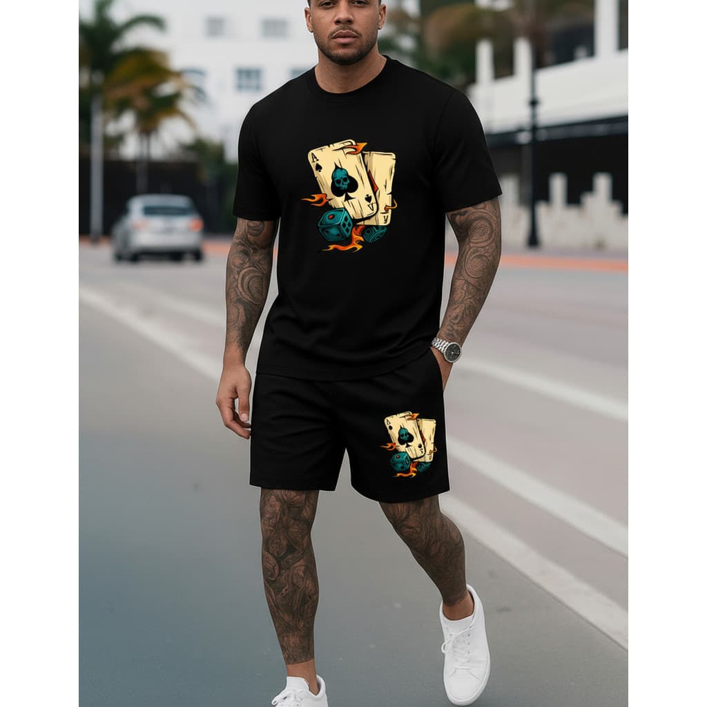 Kit Conjunto Camiseta + Short Tactel Streetwear Baralho