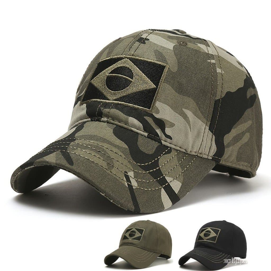 Mantenha-se Elegante e Protegido com Este Boné de Beisebol Camuflado da Bandeira Brasileira Bordada para Mulheres e Home