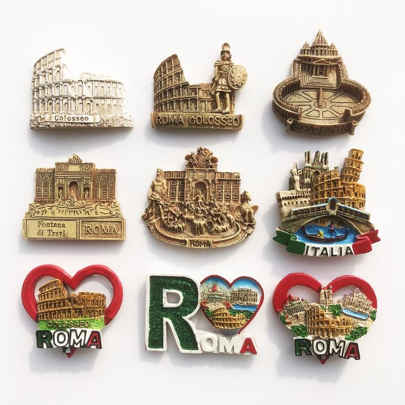 Ímã de Geladeira 3D de Resina Artesanal Italiana com Tema Coliseu e Fonte de Trevi, Decoração Criativa para Casa YREF QN