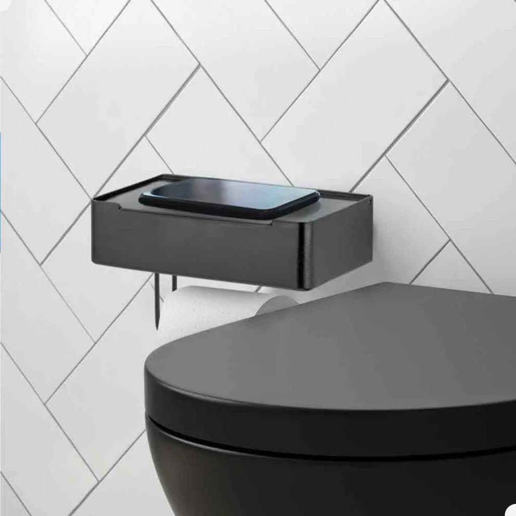 Porta Absorvente Papel Higiênico de Parede com Espaço Para Lenços e Celular Preto