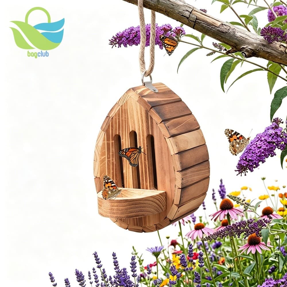 Santuário Borboleta De Madeira Com Suporte De Corda E Estação De Alimentação Para Pátio Quintal [Bagclub.br]