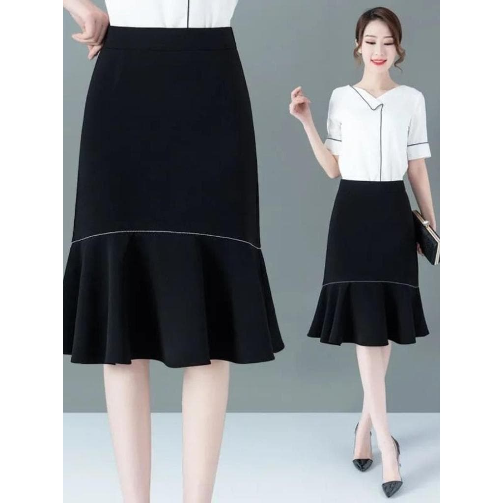 Saia rabo de peixe saia de meio comprimento feminina primavera verão novo estilo gordura MM Look mais fino babados cintu
