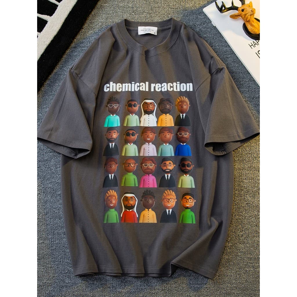 HPCP American Street Wear Avatar Impresso Camiseta Masculina Nicho de Verão High-End Manga Curta Algodão Puro Solto Pesc