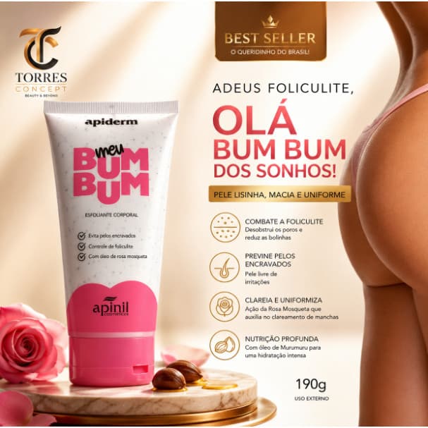 Esfoliante Clareador Bumbum Tira Foliculite Pelos Encravados Rosa Mosqueta Murumuru Apinil 190g