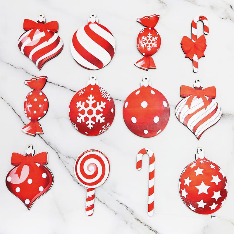 (12 Peças/Saco) Decorações De Natal , Pirulitos De Madeira , Pingentes De Árvore Pintadas , Decoração De Cena