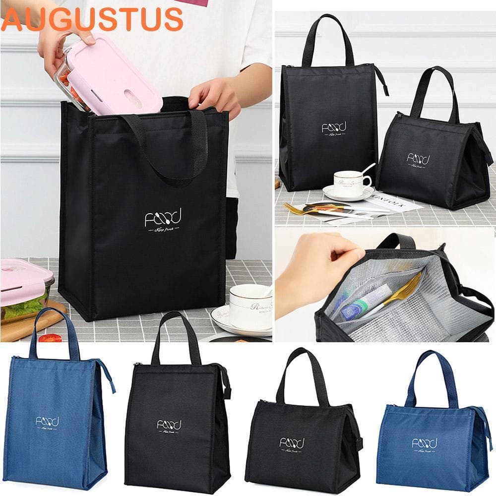 AUGUSTUS Cooler Bags Mão Zip Isolado Térmico Preto Escritório Caixa De Armazenamento De Alimentos Azul Marinho Saco De P