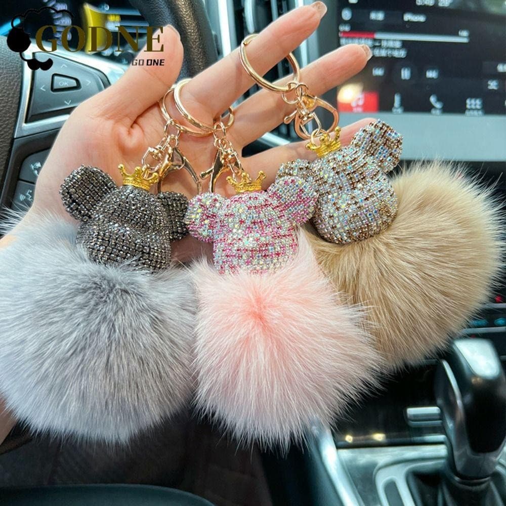 Chaveiro De Urso De Strass GODNESSFO , Pingente De Bola De Pele De Luxo Fofo , Presentes Criativos De Carro