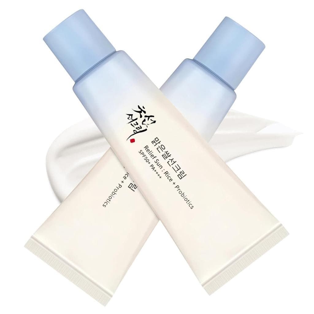 2PCReliefSunProtetor Solar Orgânico SPF50, Solução Coreana para Todos os Tipos, ++++PA++++Arroz e Probióticos (A, Fator