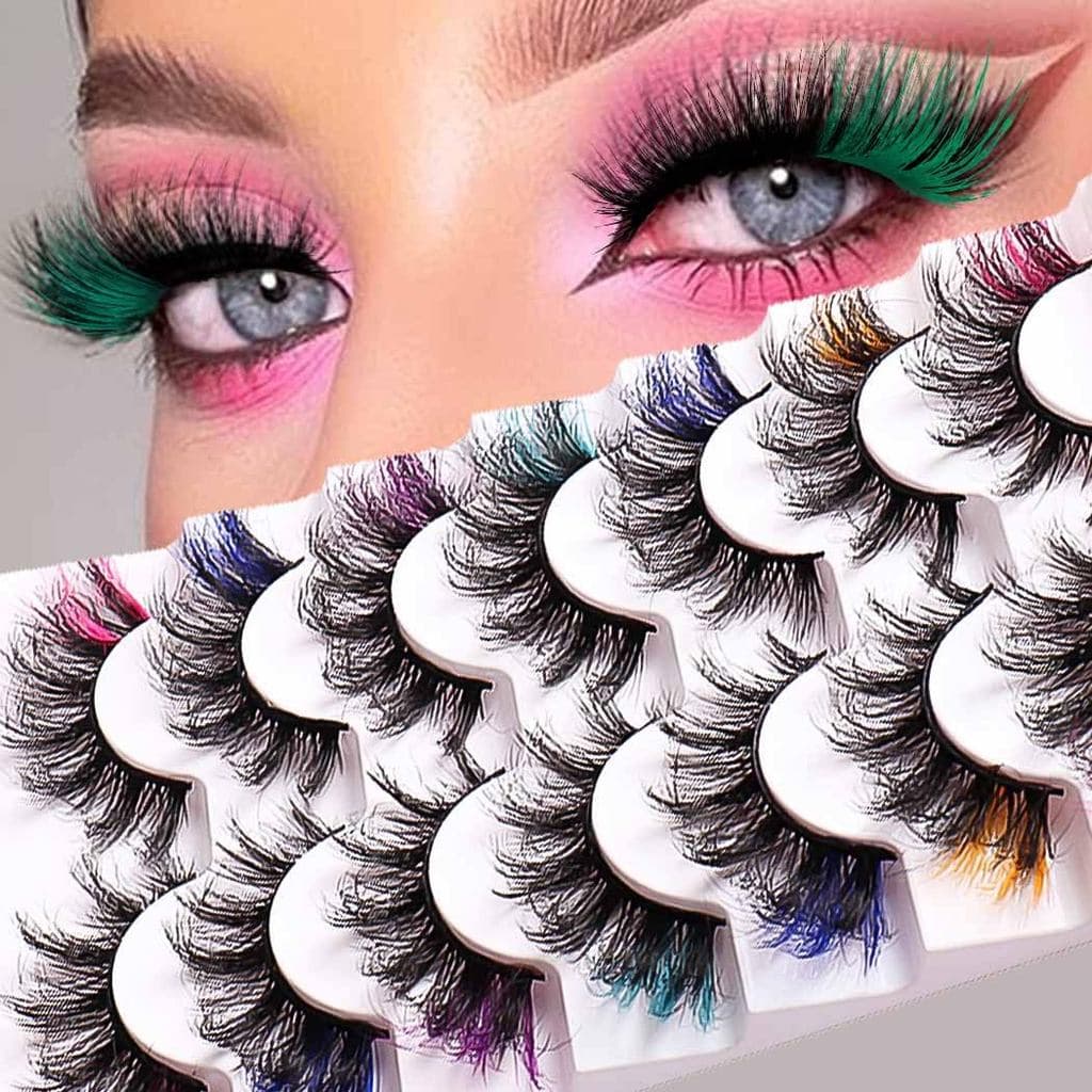 Cílios Postiços Coloridos Uranian, Cílios de Mink com Curvatura D, Extensões Longas e Volumosas, Cílios Postiços Dramáti