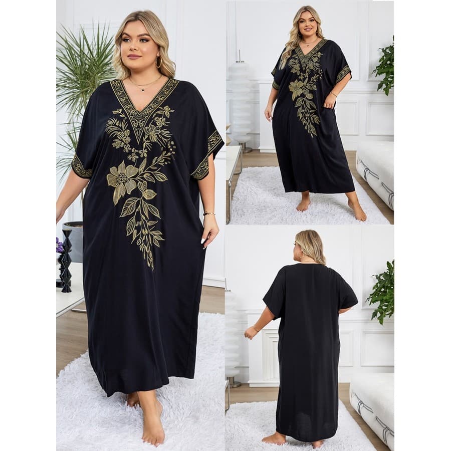 2025 novo estilo de algodão humano étnico bordado praia blusa Robe estilo bordado férias macacão vestido longo biquíni e