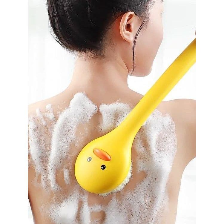 Escova de banho de pato amarelo pequeno, escova para esfregar as costas, cabo longo, escova de banho, cabelo macio, esfr