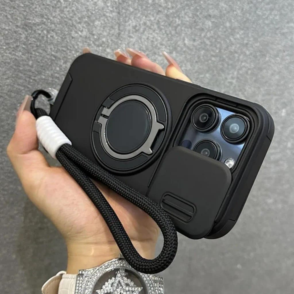 Capa protetora magnética com suporte, compatível com iPhone 16 14 13 12 11 15 Pro Max 14 Plus, vem com cordão, proteção