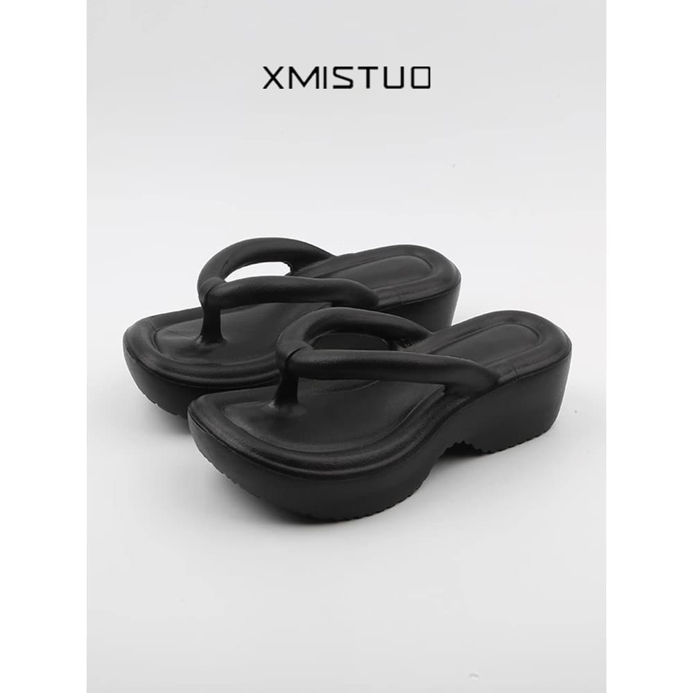 Chinelos de salto aumentado feminino verão 2024 novo estilo exterior usar chinelos de sola grossa Casual All-Match Anti-