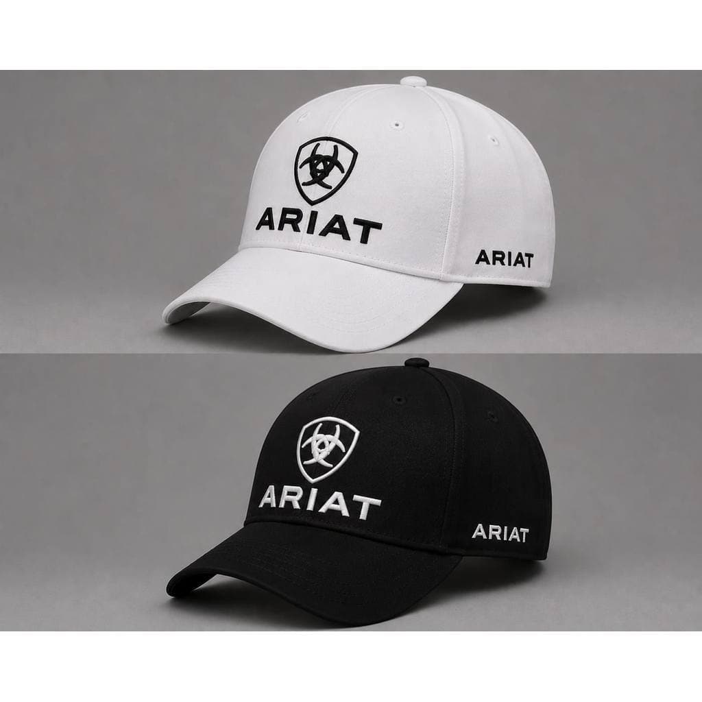 Boné Ariat Premium Aba Curva Preto e Branco Efeito Bordado Ajustável