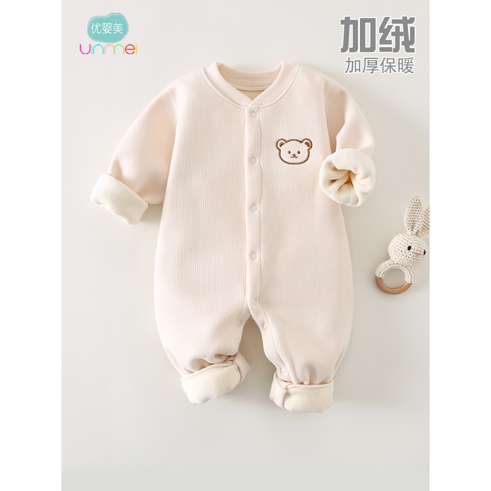 Macacão de bebê mais veludo engrossado primavera outono inverno roupas do bebê recém-nascido quente macacão Outing roupa