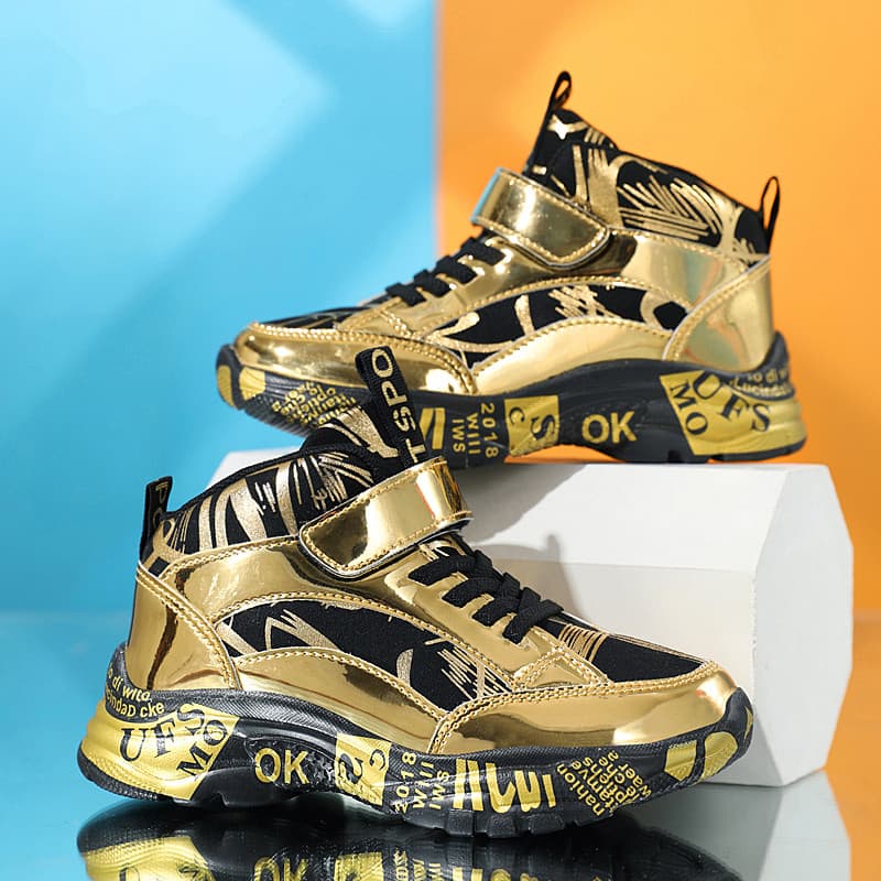 Ouro Chelsea meninos sapatos primavera outono estilo 2024 novo estilo malha respirável sapatos esportivos infantis médio