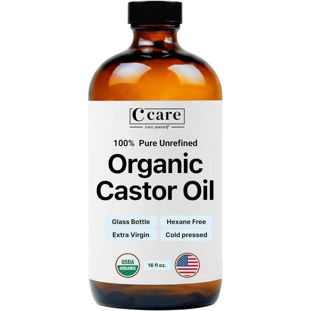 Óleo de Rícino 100% Puro Orgânico Prensado a Frio Não Refinado em Garrafa de Vidro |   Certificado Orgânico pelo USDA |