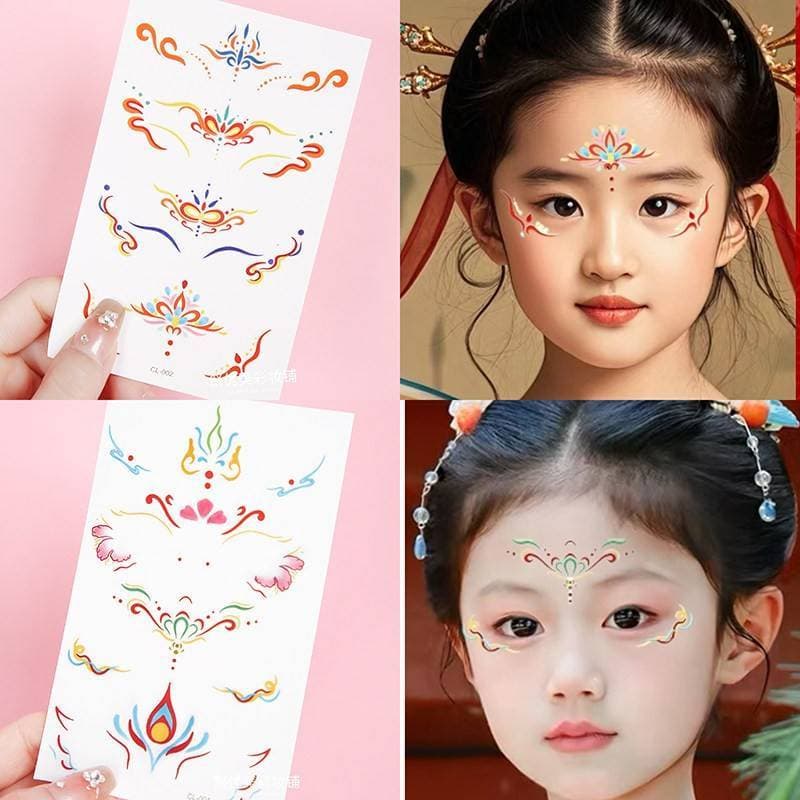 Autêntico jardim de infância sobrancelha adesivos estilo chinês Hanfu feminino dia das crianças testa desempenho do feri