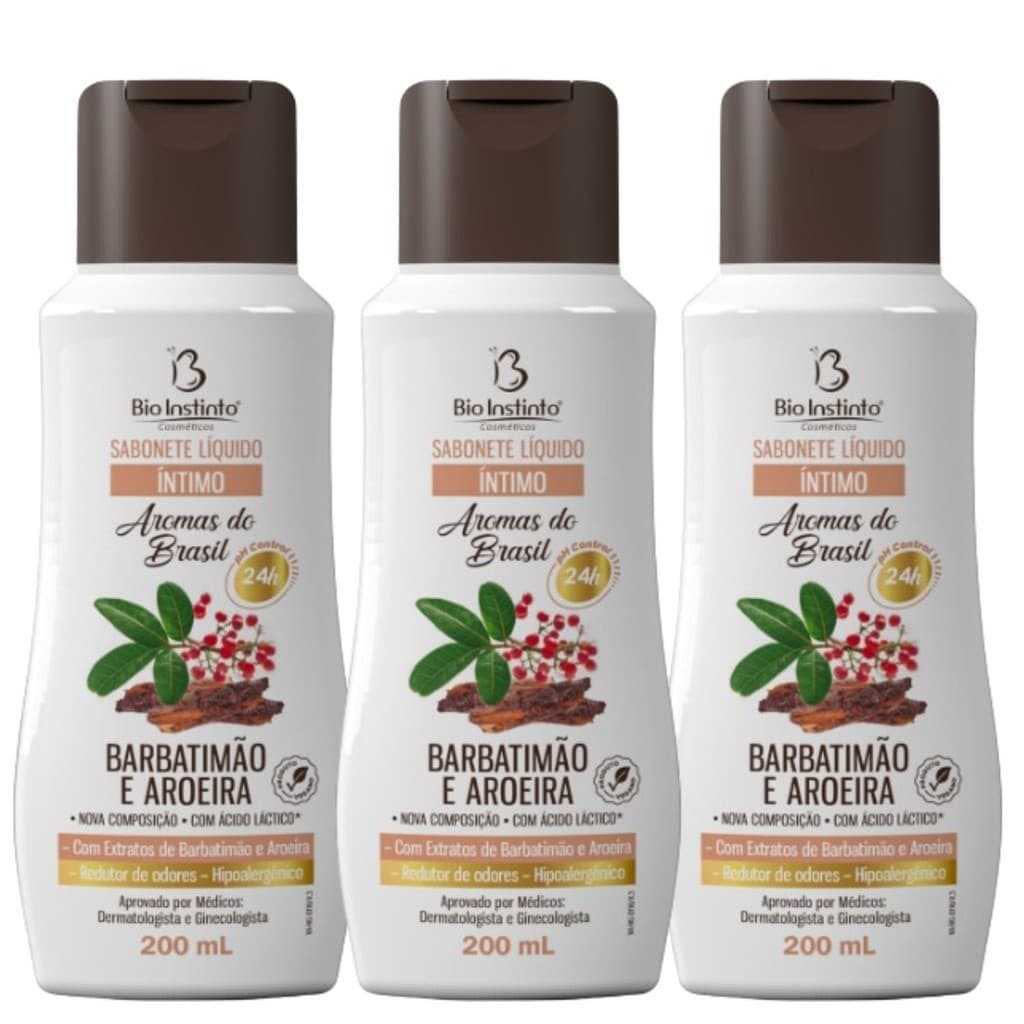 Kit 3 Sabonete Íntimo Barbatimão e Aroeira 200Ml - Bio Instinto
