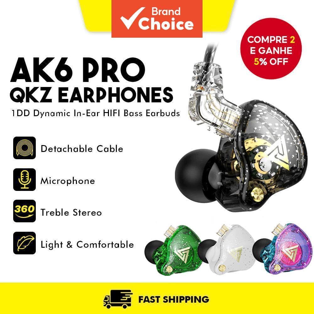 Fones De Ouvido QKZ AK6 Pro AK6 1DD Driver Dinâmico Hi Fi Intra-Auriculares Com Microfone Cabo Removível Som De Alta Res