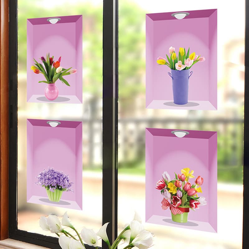 Adesivos de parede tridimensionais 3d exclusivos criativos, adesivos de porta de vidro dupla face, grades de janela, var