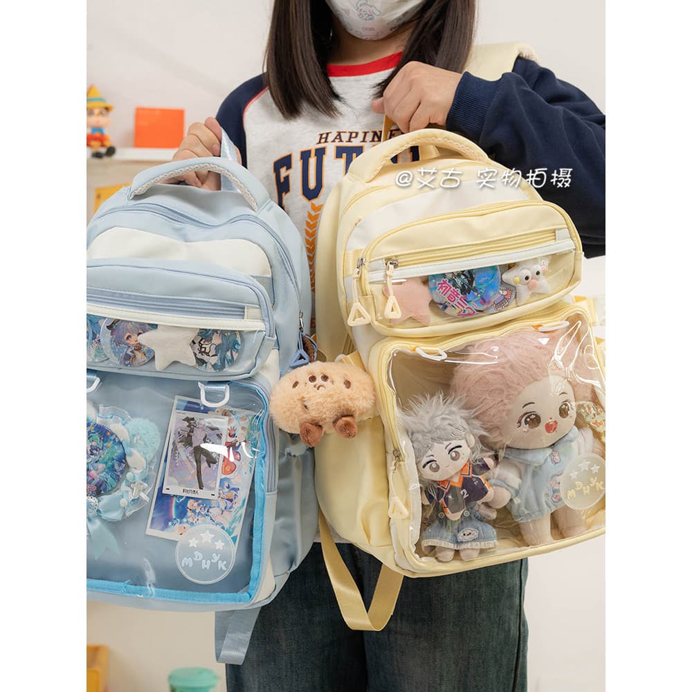 Barra transparente transparente Chiguzi saco de dor bidimensional mochila japonesa de grande capacidade saco de escola e
