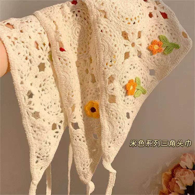 Bege estilo Pastoral de malha lenço triângulo feminino Baotou francês beira-mar bonito bandana Headwear 2024 novo estilo