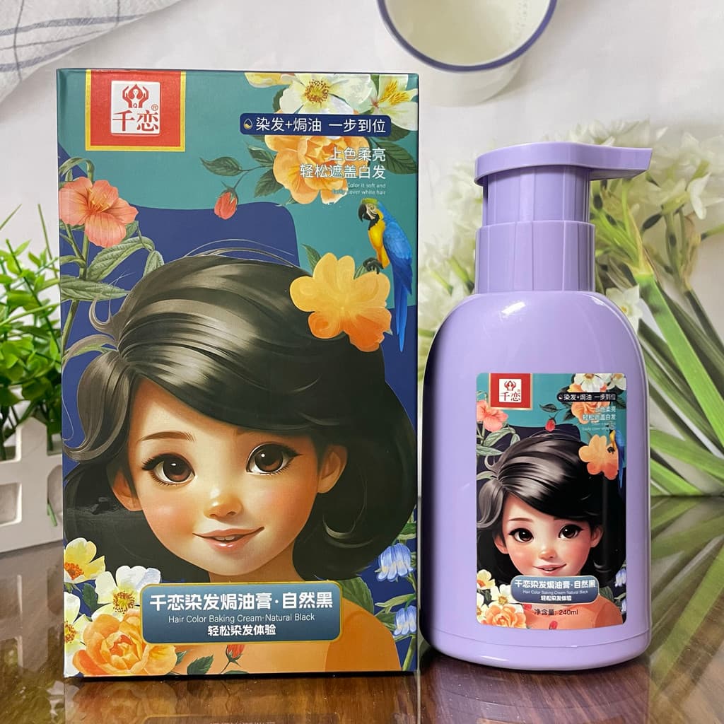 Qianlian tintura de cabelo pomada assada 240ml creme de tintura de cabelo doméstico fácil tintura de cabelo em casa Natu