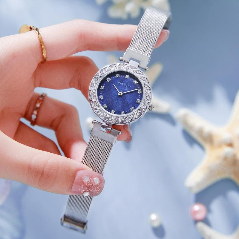 8 relógio de quartzo ciclone incrustado de diamantes moda feminina relógio feminino estudante luz luxo nicho azul mãe @