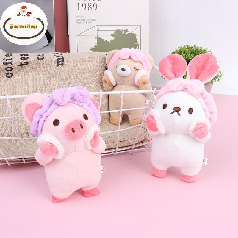 jiarenitop 1Pc Bonito Banho Coelho Piggy Bear Pelúcia Boneca Macio Brinquedo De Chaveiro Pingente Saco Decoração Present
