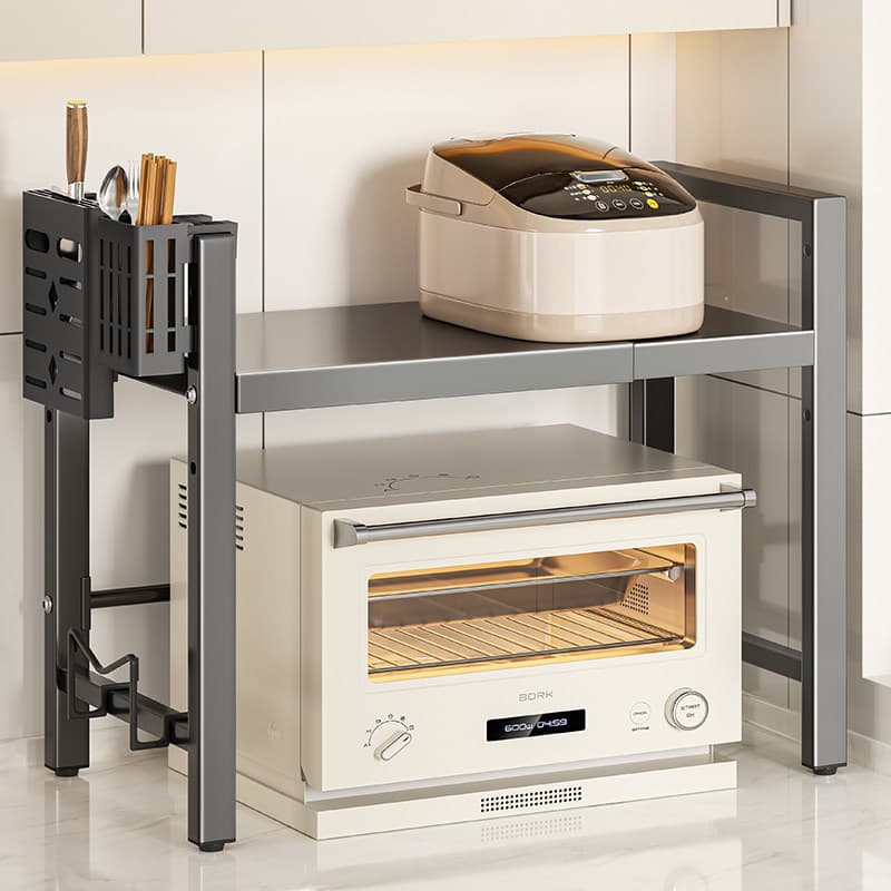 Rack de microondas de cozinha retrátil doméstico dupla camada multifuncional forno prateleira bancada panela de arroz ra