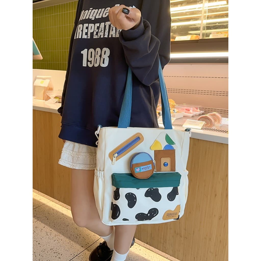 Bolsa de lona japonesa fofa, pequena, fresca, estudante, tutorial, grande capacidade, um ombro, mensageiro, tutorial