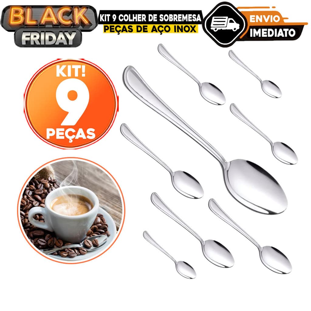 Kit 9 Colher de Café De Sobremesa Chá Em Aço Inox Com 8,8cm Para Misturar Para Cozinha Bar Restaurante Buffet Faqueiro