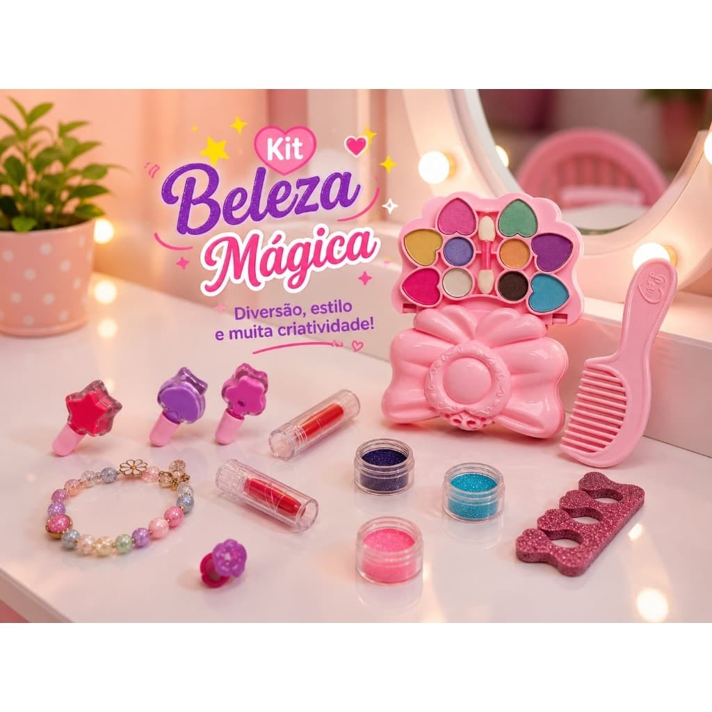 Kit Maquiagem Infantil Fundo Mar Cores Vibrantes Seguro Lavavel Divertido