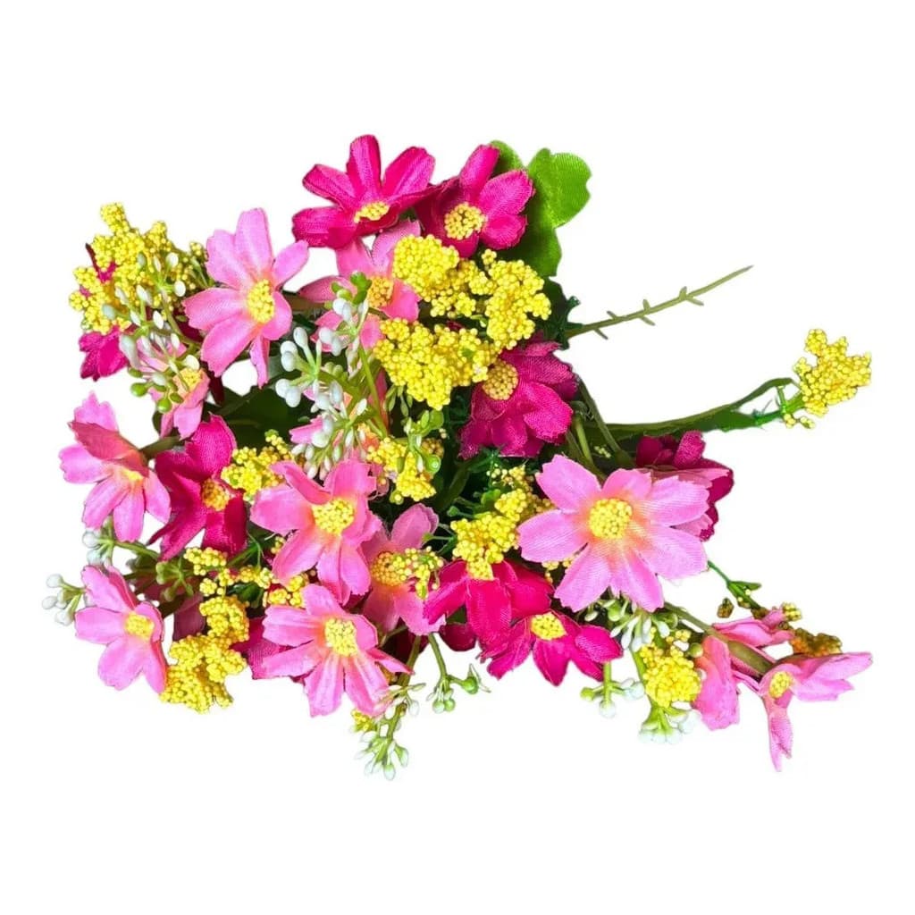Mini Buque de Margaridas Artificiais de Tecido 12 Ramos Kit Decoração Casa Arranjo Presente Flores Pequenas