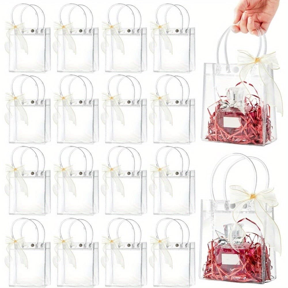 24 Sacolas Plásticas Transparentes Para Presentes Com Alças , Reutilizáveis De Festa Em Massa Embalagens De Casamentos E