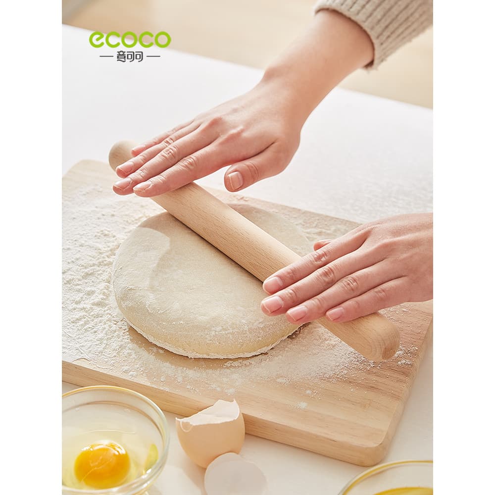 Ecoco rolo doméstico grande rolo de madeira maciça antiaderente vara de cozimento macarrão vara rolando bolinho pele fer