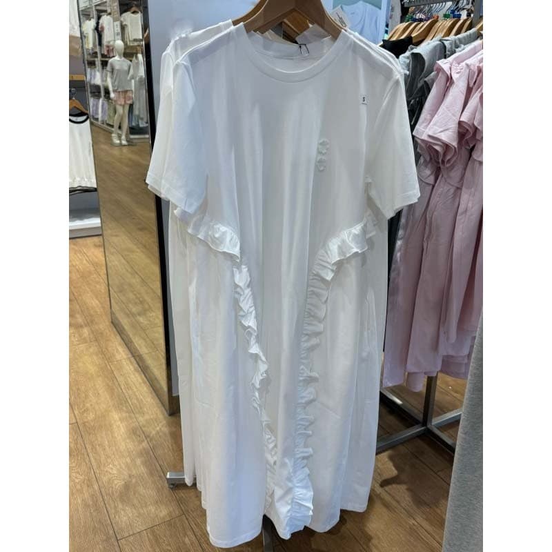 Vestido feminino Casual com babados e gola redonda/saia solta de manga curta de comprimento médio 2026 verão489133