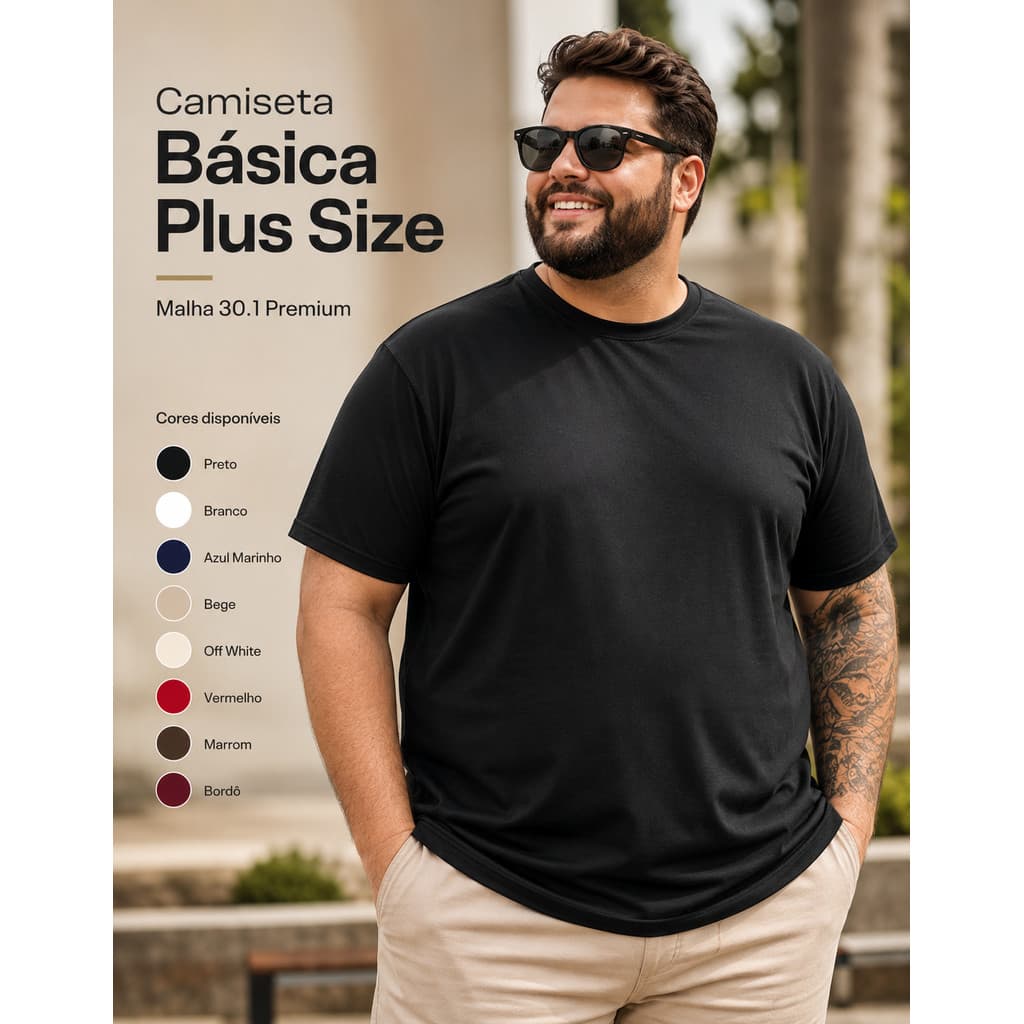 Camiseta Basica Plus Size Masculina Camisa G1 G2 G3 Algodao Lisa Extra Confortavel Tamanho Grande