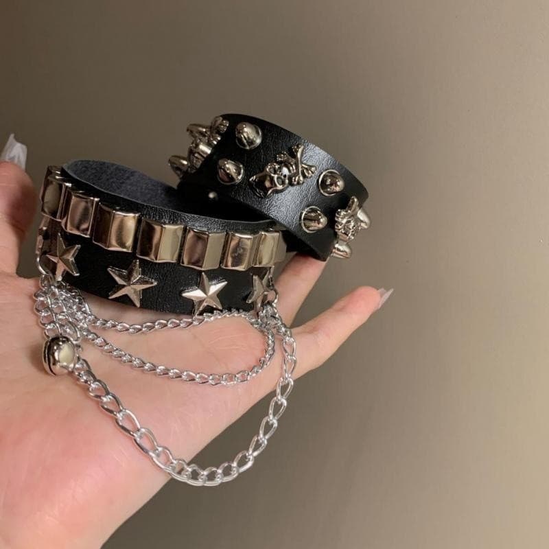 Hip Hop Punk estrela empilhado rebites pulseira de couro feminino y2k doce legal quente menina pulseira Millennium cultu