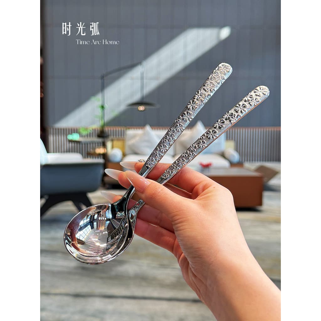 [Pedido de exportação de colher de mesa cinco estrelas] Trevo de quatro folhas 18/10 Colher para beber de aço inoxidável