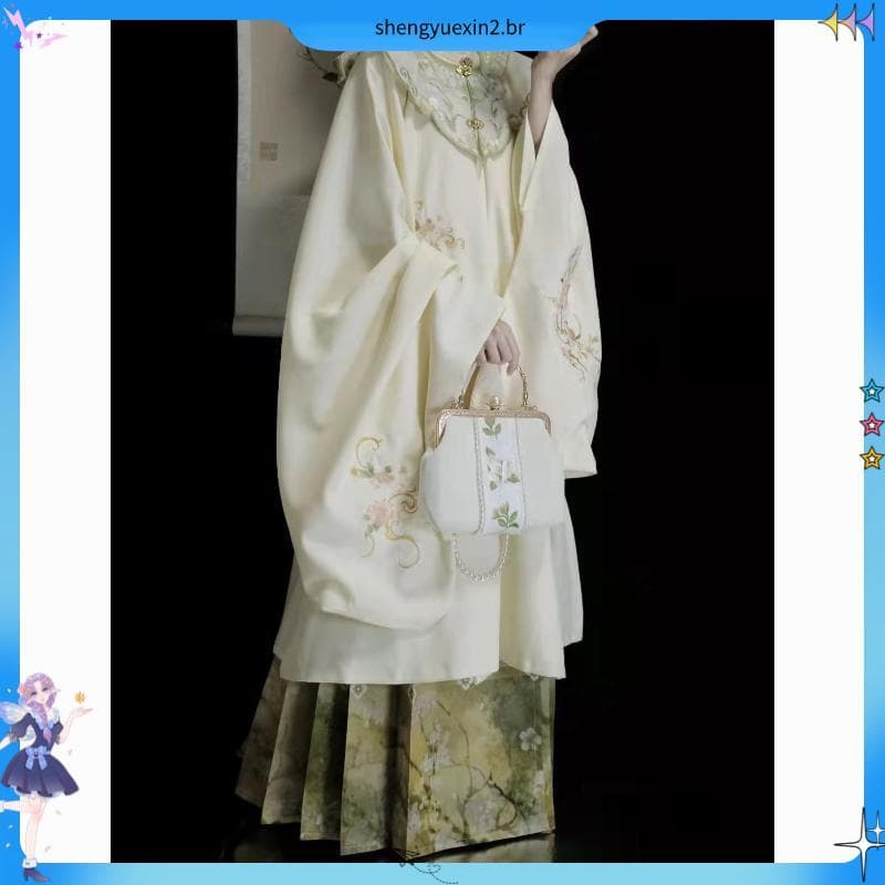 Original Hanfu Muqiu novo estilo Ming feito diário gola alta camisa nuvem ombro indústria pesada bordado