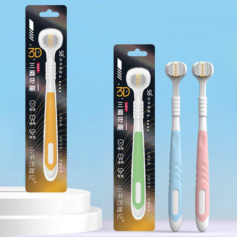 Bezerro aventuras pacote único adulto três lados escova de dentes cerdas macias Premium escova de dentes atacado casa li
