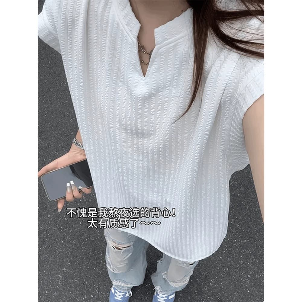 Cleanfit plissado texturizado com decote em v colete masculino verão gelo seda legal colete Street Wear pesado sem manga