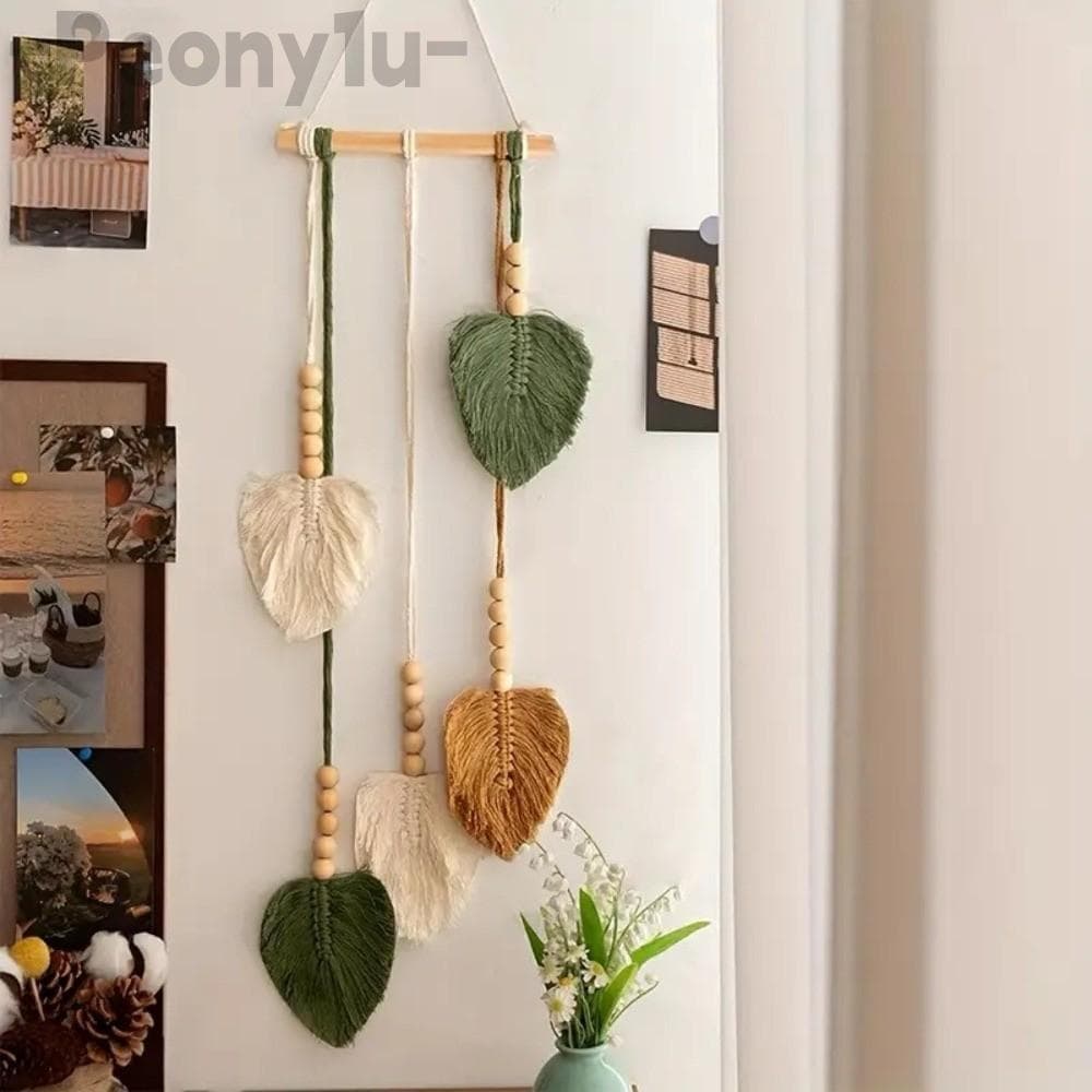 Ornamento De Suspensão De Folha De Peônia , Tapeçaria Estilo Boêmio Tecido Feito À Mão , Decoração De Parede Tecida Com