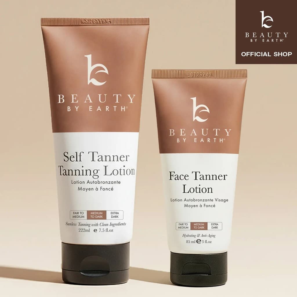BeautybyEarthLoçãoAutobronzeadoraDuo-GradualSemSolProfissionalKitDeBronzeamentoPerfeitoParaUsoEmCasaCorpoEFaceNãoPegajos