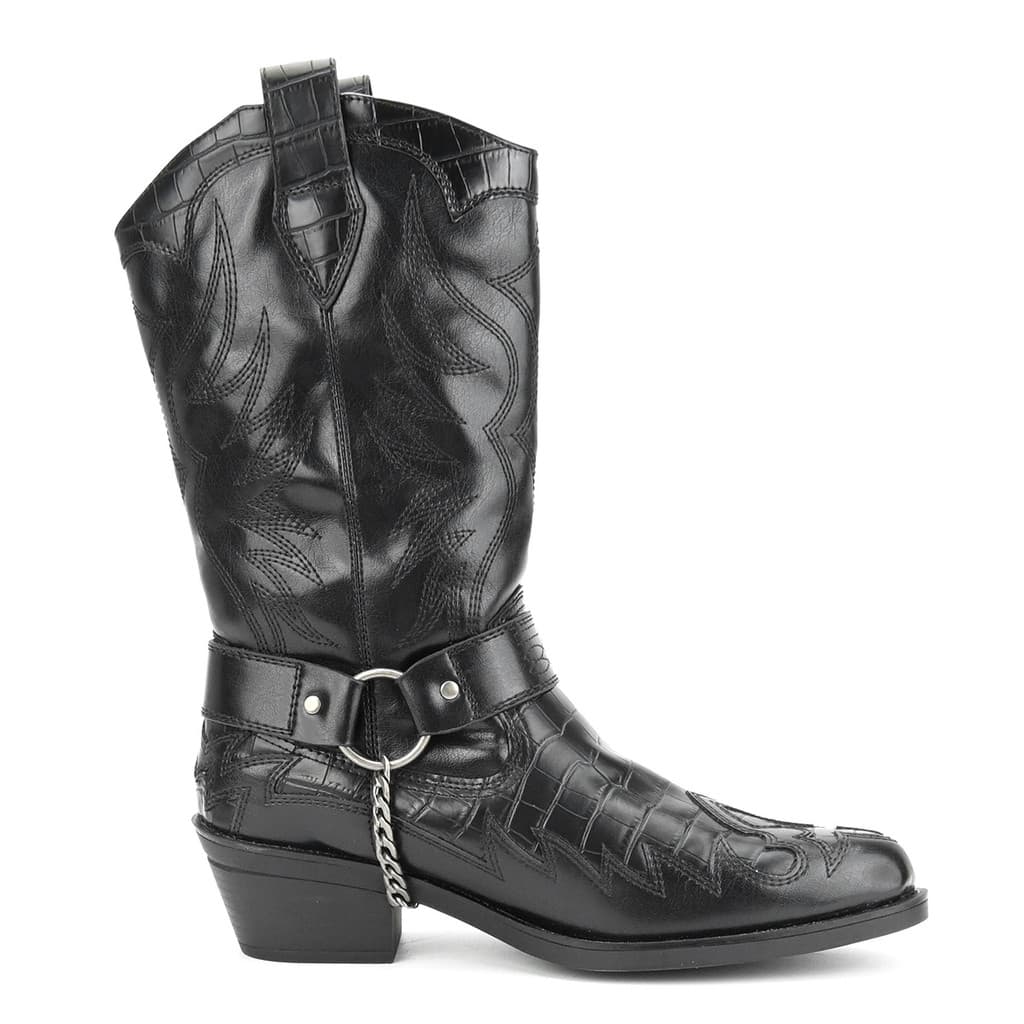 Homens anel de Metal fivela corrente escuro na moda legal botas de motociclista padrão de crocodilo botas de Cowboy ocid