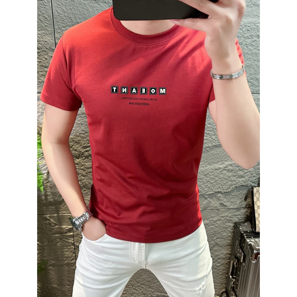 Estação Europeia 2025 Verão Novo Estilo de Manga Curta Masculina Simples All-Match Moda Slim-Fit Gola Redonda Camiseta C