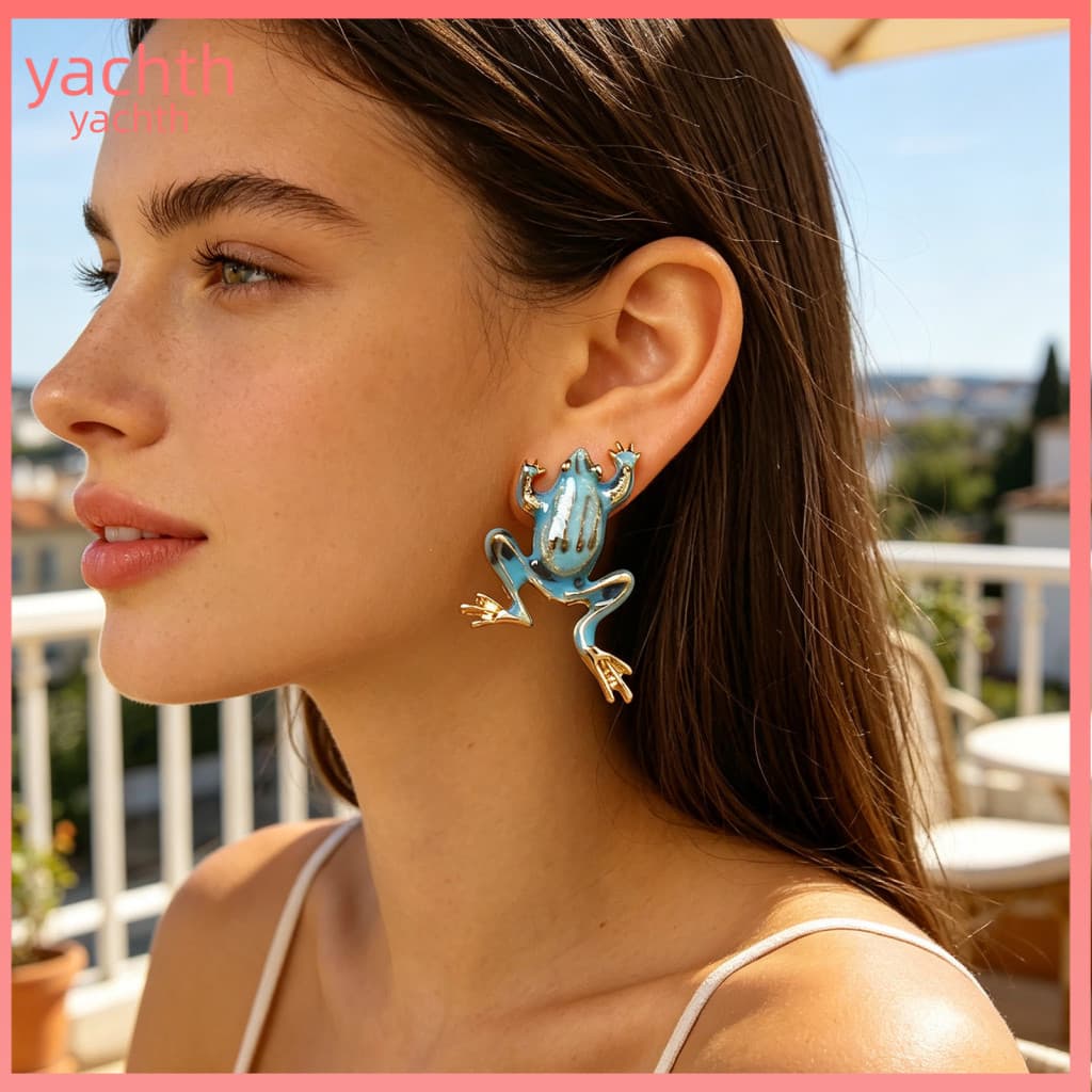 Frog Earrings 3d 1 Pair Shape Stud Enamel Dripping Glossy Hip Hop Style Split Design Ear Studs Jewelry Gift for Women an